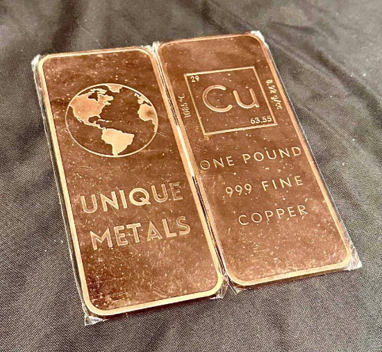 Pair of One Pound Copper Bars 2lb Total