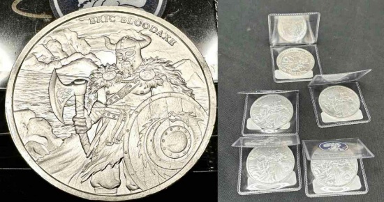 Lot of 5 Legendary Warriors Eric Bloodaxe 99.9 Pure Silver 1oz Collector Coins