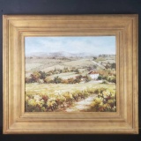 Framed oil/canvas signed tonenelli road to vineyard