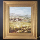 Framed oil/canvas art vineyard landscape signed tonenelli