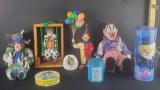 Lot of Clown tins and decor figures
