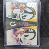 1 of 1 custom Cut Aaron Rodgers and Brett Favre Jersey patch card
