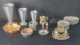 3 unique metal cups pottery fruit bowl ashtray stone figures etc