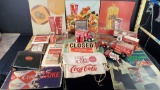 Large Vintage Coca Cola lot signs trucks plates salt and pepper shakers aprons more