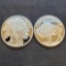 (2) 1 Troy Oz .999 fine silver Buffalo round coins