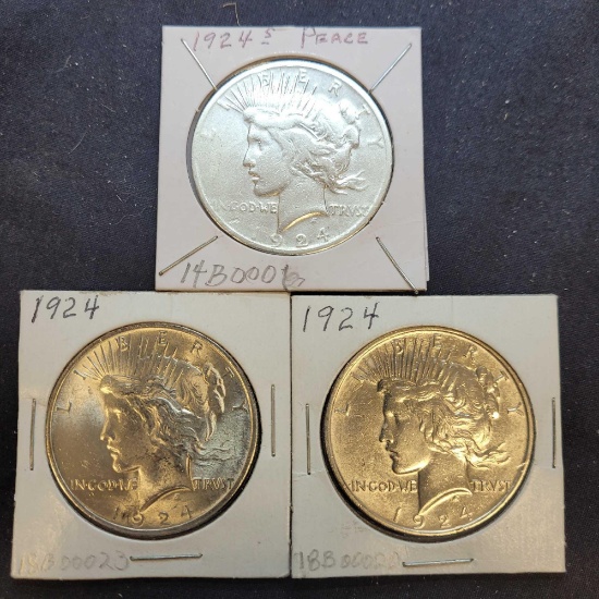 (3) 1924 Silver Peace Dollars