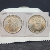 (2) 1889 Morgan silver dollars 90% silver coins