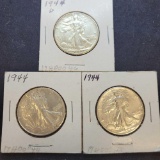 (3) 1944 walking liberty silver half dollar