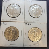 (4) 1943 walking liberty silver half dollar