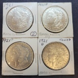 (4) 1921-D Morgan silver dollars 90% silver coins