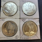 (4) 1921 Morgan silver dollars 90% silver coin