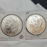 (2) 1921 Morgan silver dollar 90% silver coin