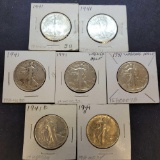 (7) 1941 walking liberty silver half dollar