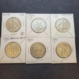 (6) 1936 walking liberty silver half dollars