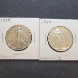 (2) 1935 Walking Liberty Half Dollars