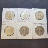 (6) 1918 walking liberty Half Dollar Silver coins
