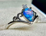 Blue Zircon Opal 925 Crown Ring sz5