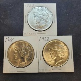 (3) 1922 silver Peace Dollars