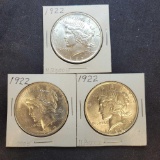 (3) 1922 Silver Peace Dollars