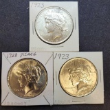 (3) 1923 Silver Peace Dollars