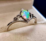 White Zircon Opal Ring sz9
