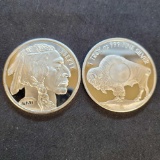 (2) 1 Troy Oz .999 fine silver Buffalo round coins