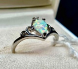 White Zircon Opal Crown Ring sz4.5
