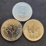 (3) 2013 Canada 5 Dollars 1 Troy Oz .999 fine silver round coins
