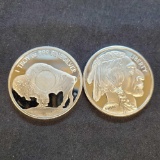 (2) 1 Troy Oz .999 fine silver Buffalo round coins