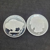 (2) 1 Troy Oz .999 fine Silver Buffalo Round coins