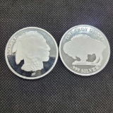 (2) 1 Troy Oz .999 fine silver Buffalo round coins