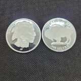 (2) 1 Troy Oz .999 fine silver Buffalo round coins