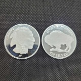 (2) 1 Troy Oz .999 fine silver Buffalo round coins