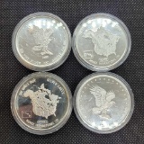 (4) 1 Troy Oz .999 fine silver round coins