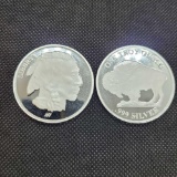 (2) 1 Troy Oz .999 fine silver Buffalo round coins