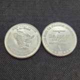 (2) 1 Troy Oz .999 fine silver round coins
