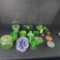 Lot of mostly green tinted glassware Candy/Cookie jar ashtray juicer more