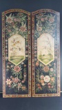 2 large floral design wooden wall art pannels