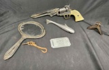 Colt Calvary Replica Gun, Assorted Metal Wares, Silver Plated Mirror more