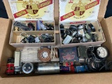 Box Full of Assorted Electronic Components. Antique Carbon Potentiometers, Tubes, Switches more
