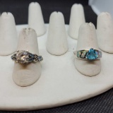 (2) Silver 925 Ring Opals Blue stones