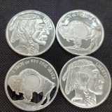 (4) 1 Troy Oz .999 fine silver round coins