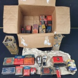 box of vintage radio tubes and batterys
