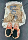 1880s (circa) Beaded Mocosens (childs) and 1900s Leather n Beaded Purse Both Irigouis Indians