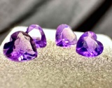 4 Heart Cut Amethyst Gemstones 2.5ct Total