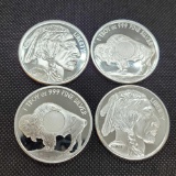 (4) 1 Troy Oz .999 fine silver Buffalo round coins