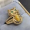 14K Yellow Gold Cat Figure Fashion Ring with Cats Eye & Emerald
