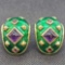Vintage 14K Yellow Gold Enameled Clip-on Earrings with Amethyst