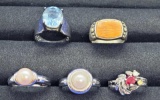 Silver 925 rings with Topaz pearl and ruby