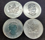 (4) 1 Troy Oz .999 fine silver Canadian 5 dollars silver round coins